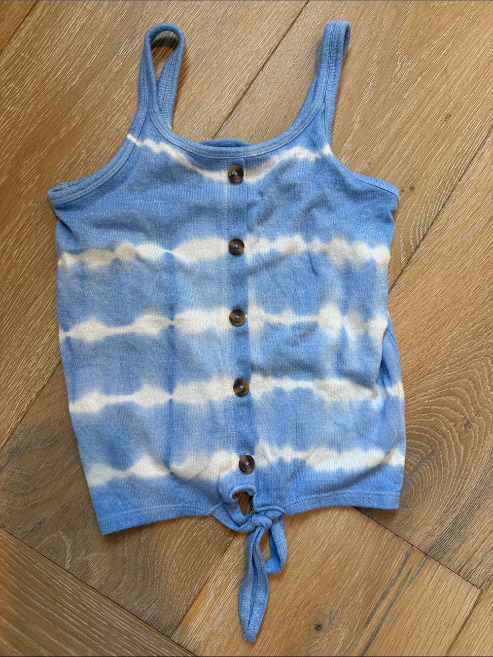Justice Blue & White Tie-Dye Button Front Tank with Front Tie